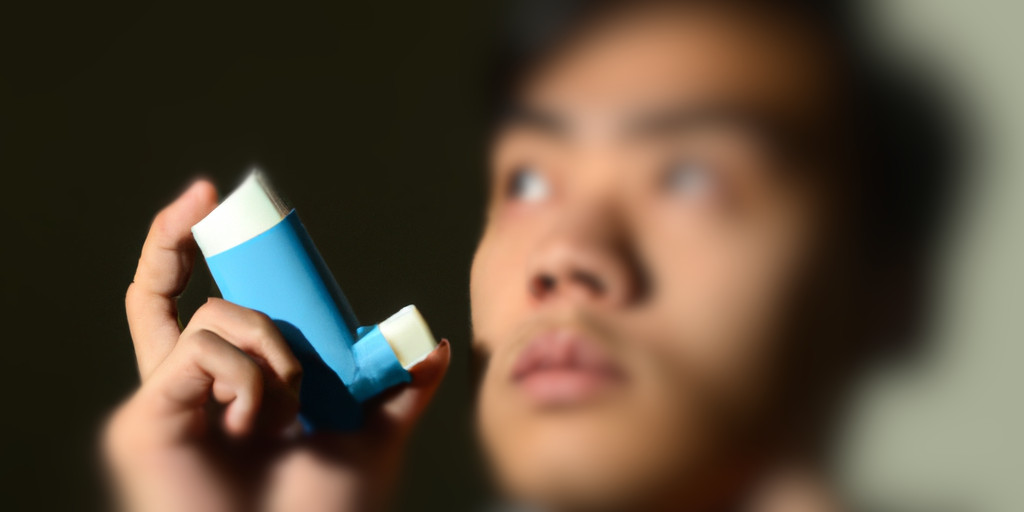 a man contemplating whether or not to use an inhaler